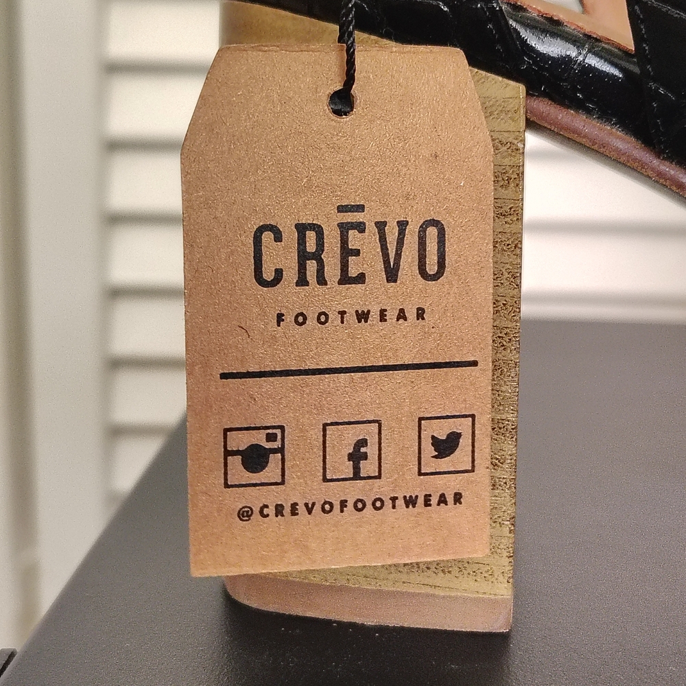 NWT Crevo Black Croc-Embossed Strappy Block Heel Sandals Size 9.5 - Picture 14 of 15